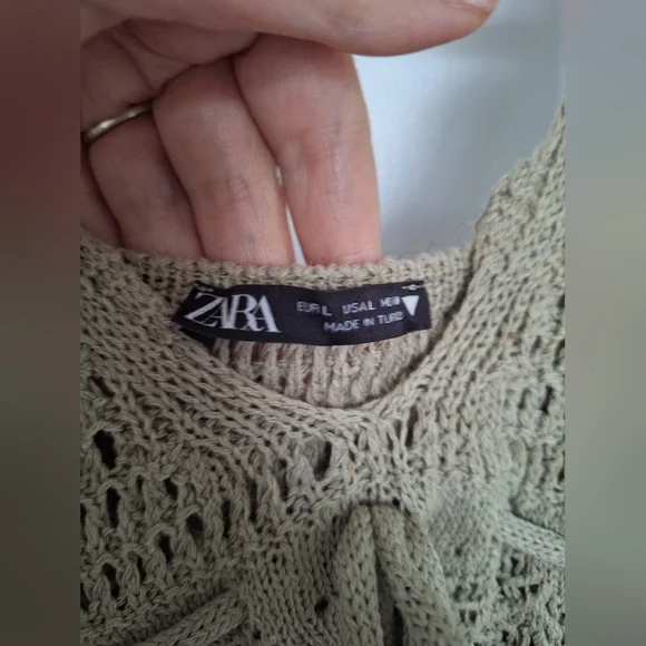 NWOT Zara Gorgeous Crochet Knit Tie Front Summer Top Olive Green Large - Picture 10 of 11